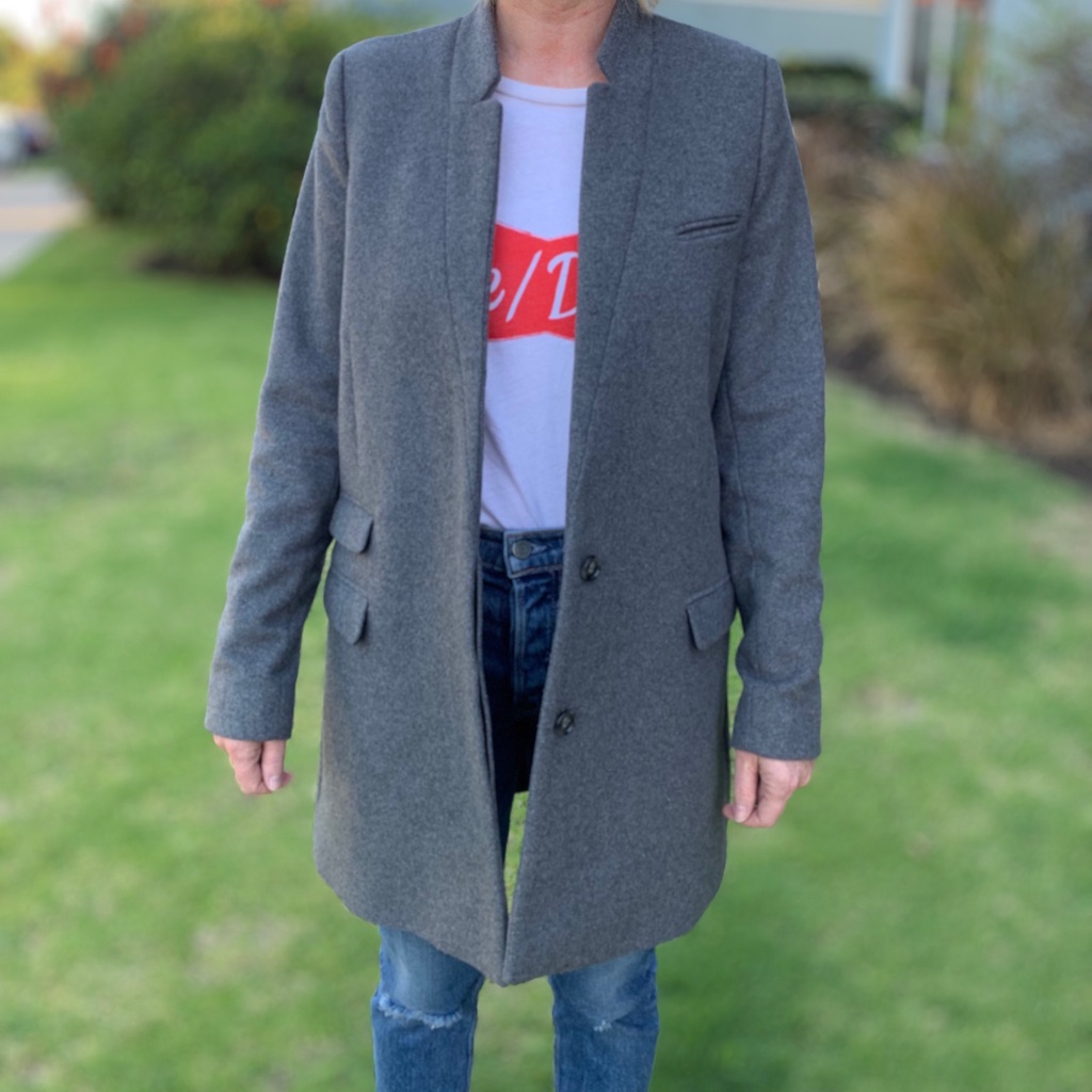 The Kooples Gray Wool Blend Long Collarless Coat